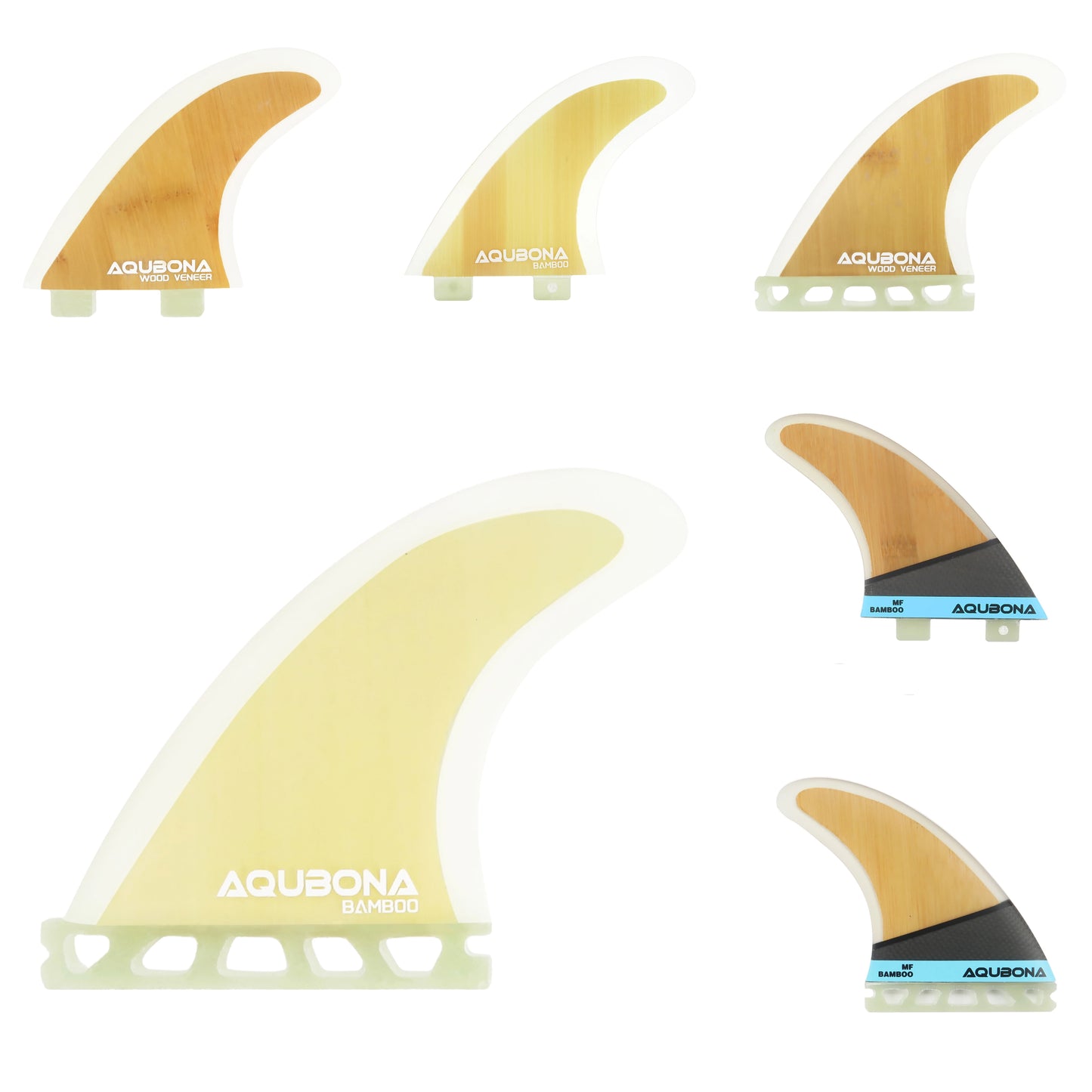 AQUBONA surf fins in glass and bamboo vibe